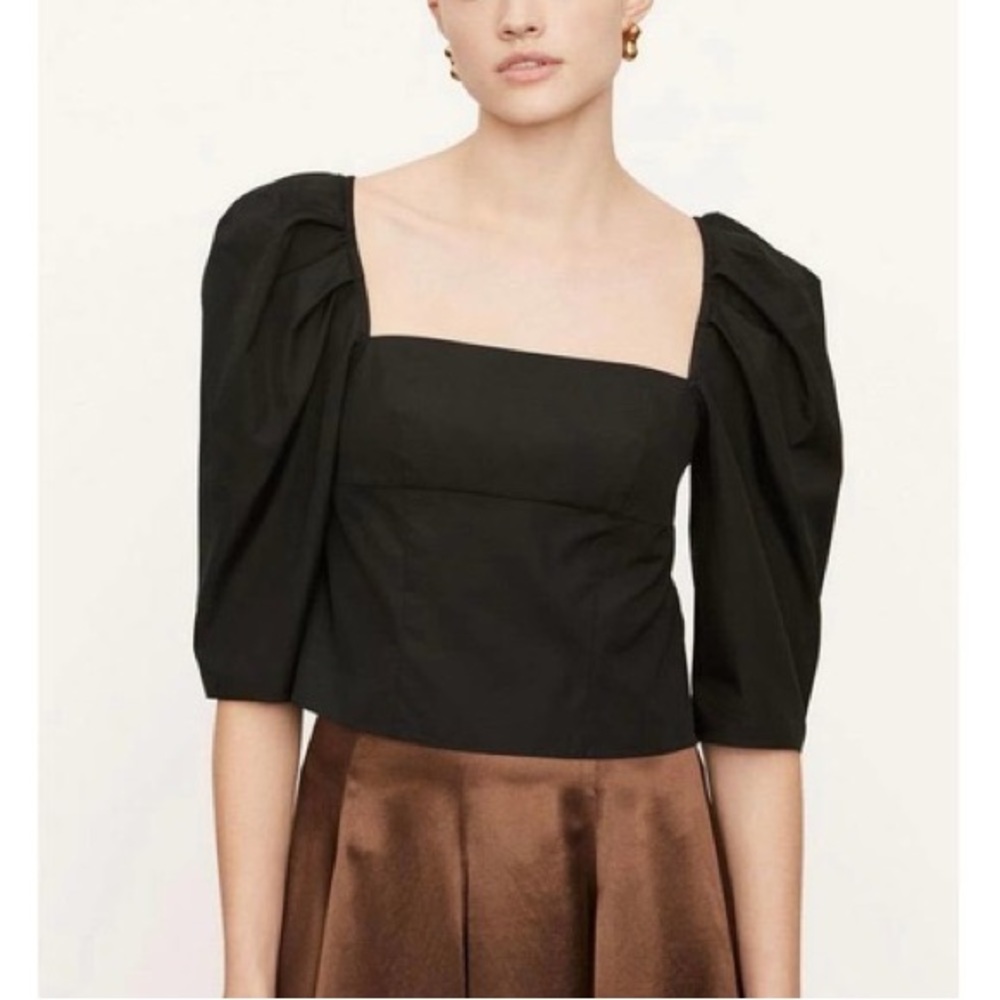 Vince Shirt Womens Size 2 Square Neck Puffed Sleeve Blouse Crop Top